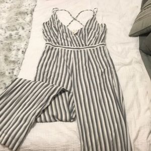South Moon Under Gray and cream striped jumpsuit